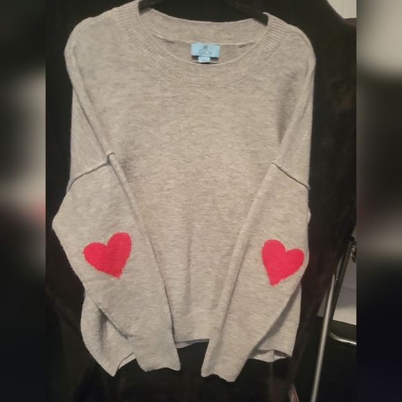 CeCe Grey Knit Sweater With Red Hearts On Elbows - Picture 1 of 3